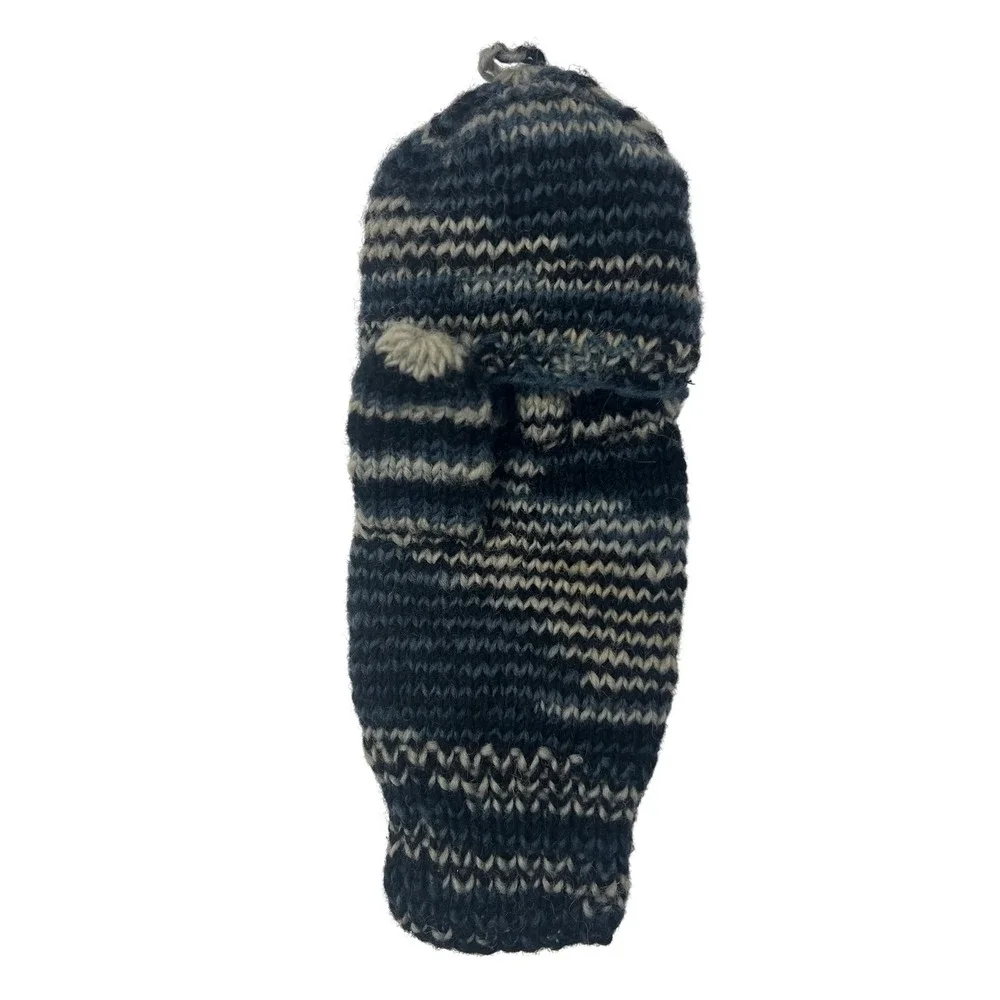Wool Blue Marled Knit Convertible Flip Top Mittens Fleece‎ Lined Glittens